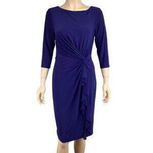 Lauren Ralph Lauren Dress Size‎ 4 Womens Blue 3/4 Sleeve Ruched Waist Ruffle